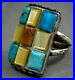 HUGE-OLD-Vintage-Navajo-Sterling-Silver-Turquoise-Coral-Inlay-Ring-HEAVY-RARE-01-hin