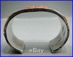 HUGE RARE Vintage Navajo Sterling Silver Multi Stone Inlay Cuff Bracelet