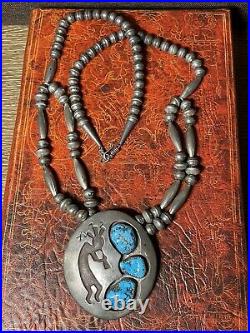 HUGE! Rare Ceremonial Hopi Sterling Silver & Turquoise Pendant 106.7g
