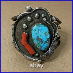 HUGE SIGNED DAVID F GARCIA KEWA Sterling Coral Turquoise Bracelet Old Pawn Rare
