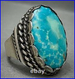 HUGE THICK RARE Vintage Navajo Turquoise Sterling Silver Ring 18 Grams