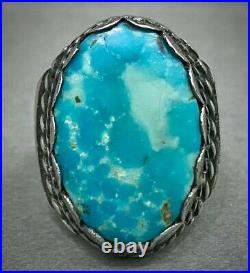 HUGE THICK RARE Vintage Navajo Turquoise Sterling Silver Ring 18 Grams