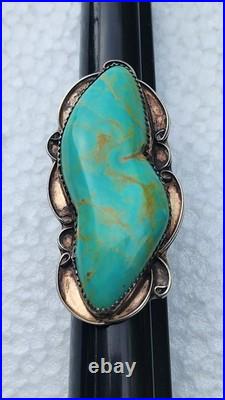HUGE Vintage Navajo Sterling Silver Blue Gem Turquoise Ring 2.5 x 1 RARE