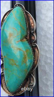 HUGE Vintage Navajo Sterling Silver Blue Gem Turquoise Ring 2.5 x 1 RARE