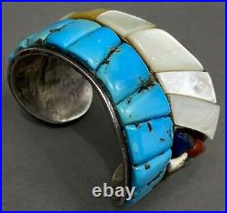 HUGE Vintage Navajo Sterling Silver Cobblestone Turquoise Cuff Bracelet RARE