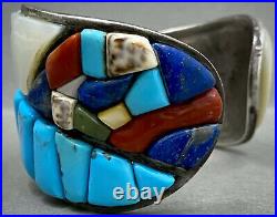 HUGE Vintage Navajo Sterling Silver Cobblestone Turquoise Cuff Bracelet RARE