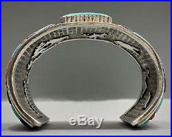 HUGE Vintage Navajo Sterling Silver Turquoise Cobblestone Inlay Bracelet RARE