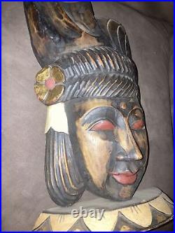 Hand Carved Wood Native American Head RARE Beautiful Craftsmanship. LOOK