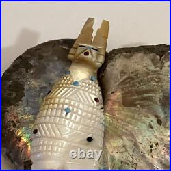 Hand Carved Zuni Rare Corn Maiden Kachina Carved Shell Turquoise/coral/onyx 1993
