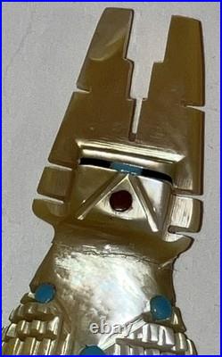 Hand Carved Zuni Rare Corn Maiden Kachina Carved Shell Turquoise/coral/onyx 1993