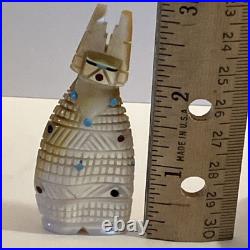 Hand Carved Zuni Rare Corn Maiden Kachina Carved Shell Turquoise/coral/onyx 1993