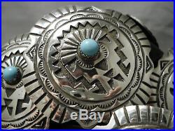 Heavy And Rare Vintage Navajo Hubbell Trading Bead Sterling Silver Concho Belt