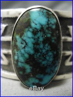 Heavy Rare Royston Turquoise Geometric Sterling Silver Bracelet Cuff