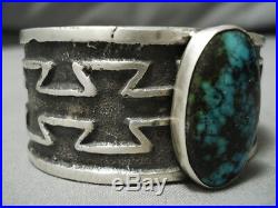 Heavy Rare Royston Turquoise Geometric Sterling Silver Bracelet Cuff