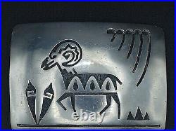 Hopi Native American Sterling Silver Deer Belt Buckle Wayne Sekaquaptewa Rare