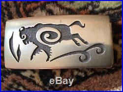 Hopi Vintage Signed Bradley Gashwazra Sterling Silver Buffalo Belt Buckle Rare