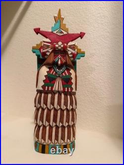 Hopi native american carving, vibrant turquoise, bright red, rare 15 inches high