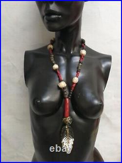 Hopi tribe natives america ethnic necklace primitive jewelry feather eagle beads