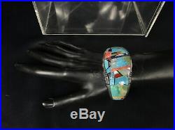 Huge Rare Navajo Turquoise Multi-stone Inlay Sterling Silver Cuff Bracelet 67g