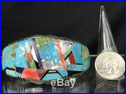 Huge Rare Navajo Turquoise Multi-stone Inlay Sterling Silver Cuff Bracelet 67g