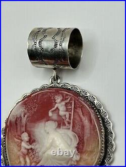 Huge Sterling 3 Rare C Chama Native American Huge Carved Shell Cameo Pendant