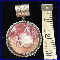 Huge Sterling 3 Rare C Chama Native American Huge Carved Shell Cameo Pendant