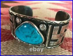 Huge Sterling Silver Antique Native American Whirling Log Navajo Cuff, Fine Rare
