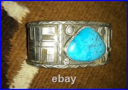 Huge Sterling Silver Antique Native American Whirling Log Navajo Cuff, Fine Rare
