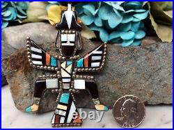 Huge Ultra Rare Early Native American Zuni Turquoise Coral Jet Mop Knifewing Pin