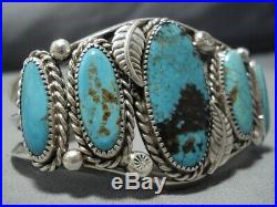 Huge Vintage Navajo Rare Number 8 Turquoise Sterling Silver Bracelet Old