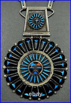 INCREDIBLE RARE Vintage Zuni Sterling Silver Turquoise & Onyx Inlay 4 Piece Set