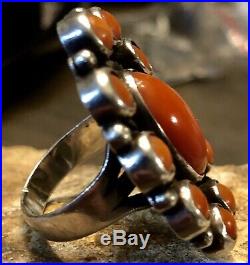 Important Large Navajo MARK CHEE Sterling & Coral Cluster Ring 15+G Size 8 RARE