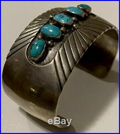 Important Rare Hopi Preston Monongye Sterling & Gem Blue Turquoise Cuff BRACELET
