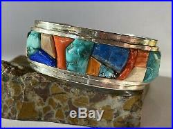 Inlaid Multi Stone Charles Loloma Style DT Cuff Bracelet Sterling Gorgeous Rare