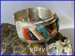 Inlaid Multi Stone Charles Loloma Style DT Cuff Bracelet Sterling Gorgeous Rare