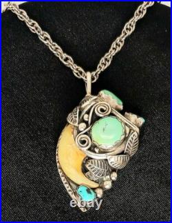 JERRY ROAN Native American pendant jewelry necklace Rare one of a kind turquoise