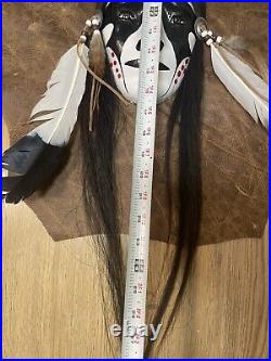 LARGE Native American Indian Face Head Mask On Leather RARE Vintage Wall Art