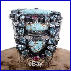 LEO FEENEY Bracelet Turquoise RARE #8 Edgar Cabochon Gemstones Sterling Silver