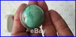 Large Navajo Green Turquoise Cabochon 33g Pendant RARE & 30 Sterling chain
