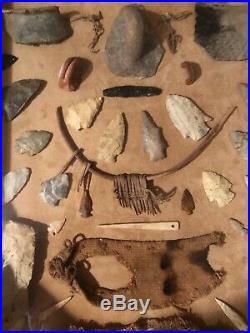 Large RARE American Arrowheads and Artifact collection framed High Quality