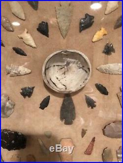 Large RARE American Arrowheads and Artifact collection framed High Quality