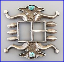 Large RARE Early 1900s Vintage NAVAJO Turquoise Silver Sand Cast Belt Buckle