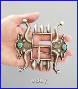 Large RARE Early 1900s Vintage NAVAJO Turquoise Silver Sand Cast Belt Buckle