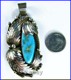 Large Rare Native American Navajo EUNICE J TSO Turquoise Sterling Silver Pendant