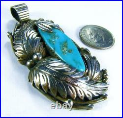 Large Rare Native American Navajo EUNICE J TSO Turquoise Sterling Silver Pendant