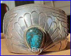 Large Vintage Navajo Rare High Grade Candelaria Turquoise Sterling Bracelet 7