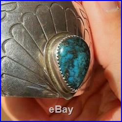 Large Vintage Navajo Rare High Grade Candelaria Turquoise Sterling Bracelet 7