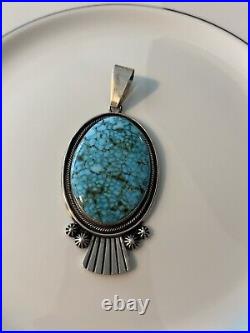 Large Vintage Navajo Stamped MB Moses Begay Sterling Turquoise Pendant