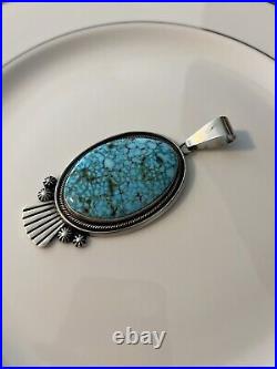 Large Vintage Navajo Stamped MB Moses Begay Sterling Turquoise Pendant