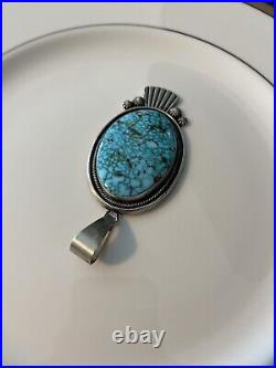 Large Vintage Navajo Stamped MB Moses Begay Sterling Turquoise Pendant